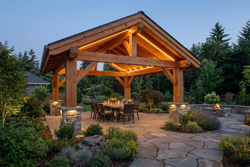 Custom Timber Pavilions: Large-Scale Outdoor Structures for Entertaining, Shelter, and Year-Round Use