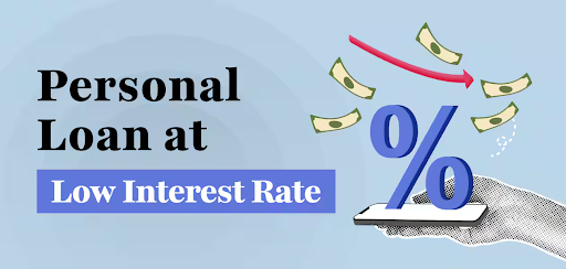 Personal loan interest rate illustration with percentage symbol and falling money